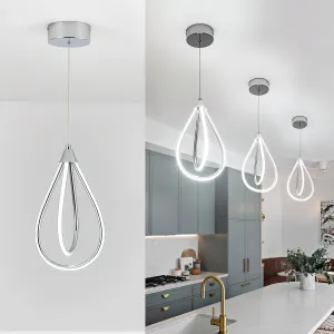 MAYNA Modern LED Pendant Light Fixture, Chrome Mini Kitchen Island Light, 17W Adjustable Height Pendant Light for Kitchen Dining Room Bedroom Kitchen Island Cafe, 1 Pack