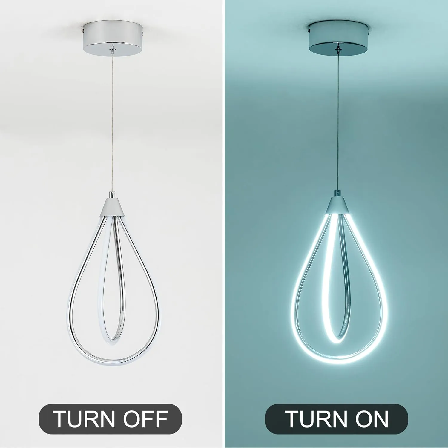 MAYNA Modern LED Pendant Light Fixture, Chrome Mini Kitchen Island Light, 17W Adjustable Height Pendant Light for Kitchen Dining Room Bedroom Kitchen Island Cafe, 1 Pack