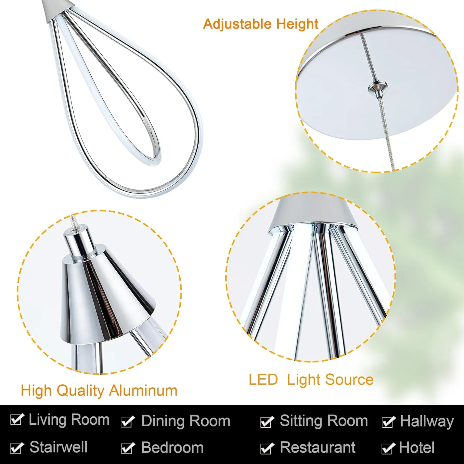MAYNA Modern LED Pendant Light Fixture, Chrome Mini Kitchen Island Light, 17W Adjustable Height Pendant Light for Kitchen Dining Room Bedroom Kitchen Island Cafe, 1 Pack