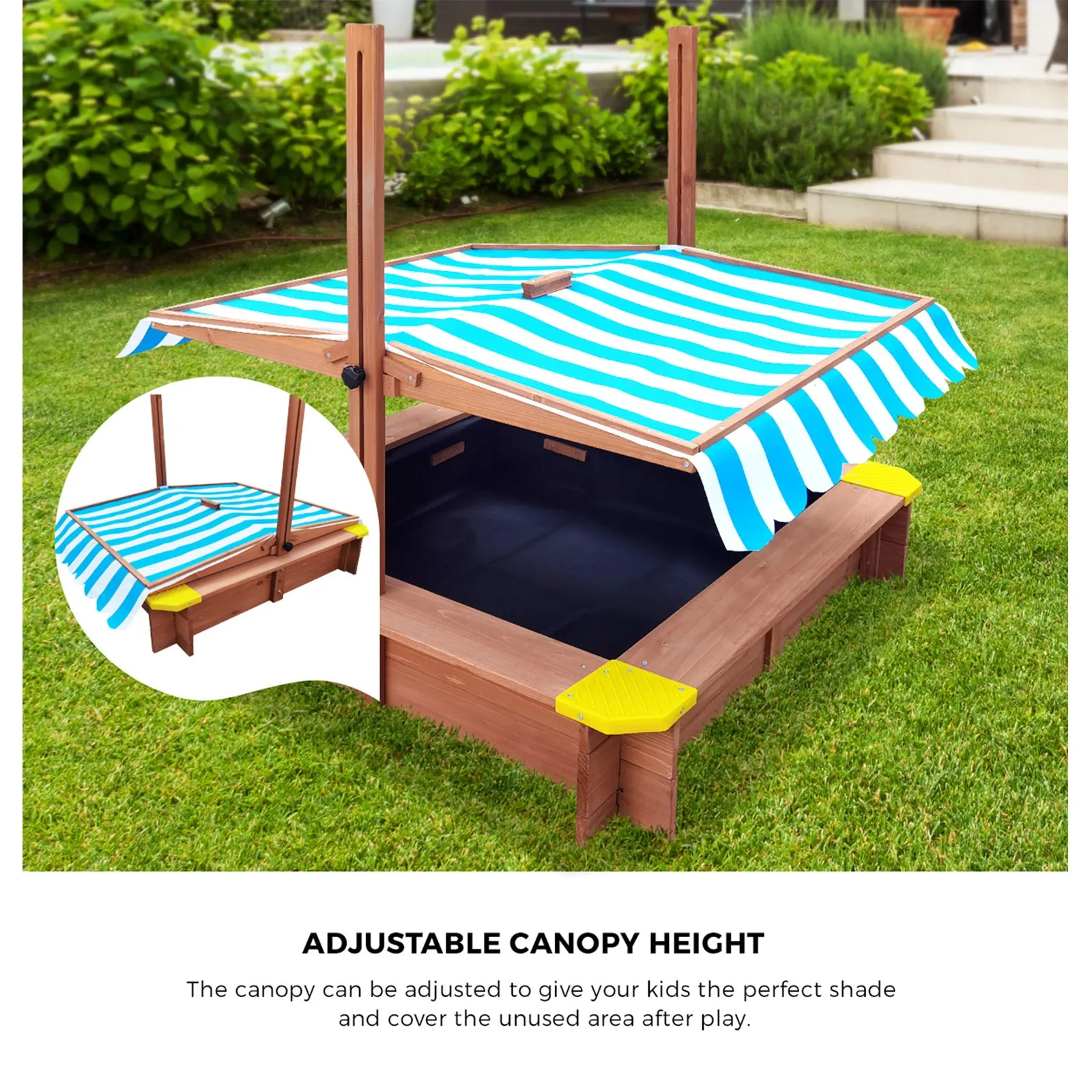 Mazam Kids Sandpit Outdoor Toys Wooden Sandbox Beach Play Box Children Canopy