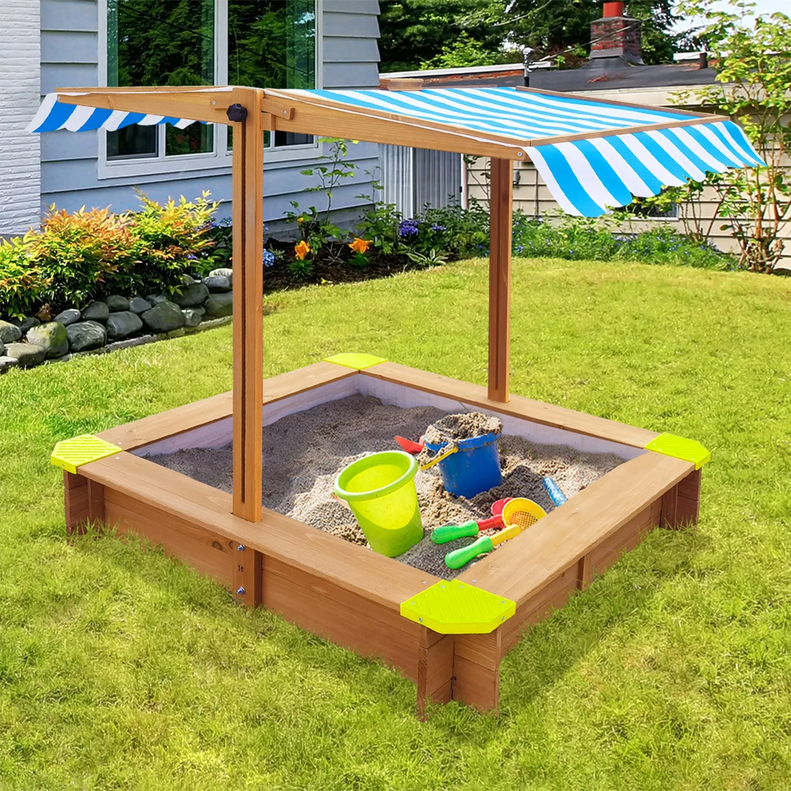 Mazam Kids Sandpit Outdoor Toys Wooden Sandbox Beach Play Box Children Canopy