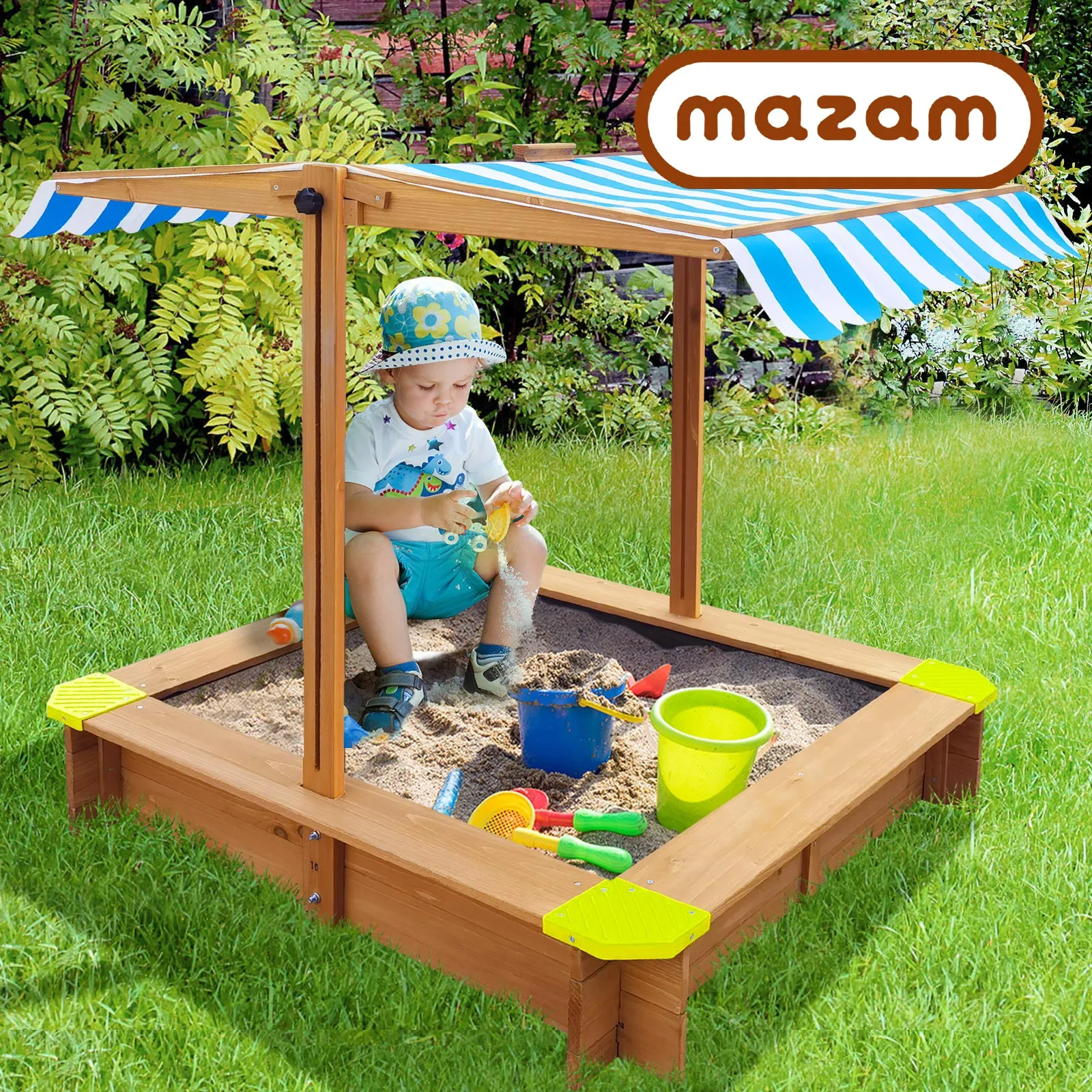 Mazam Kids Sandpit Outdoor Toys Wooden Sandbox Beach Play Box Children Canopy