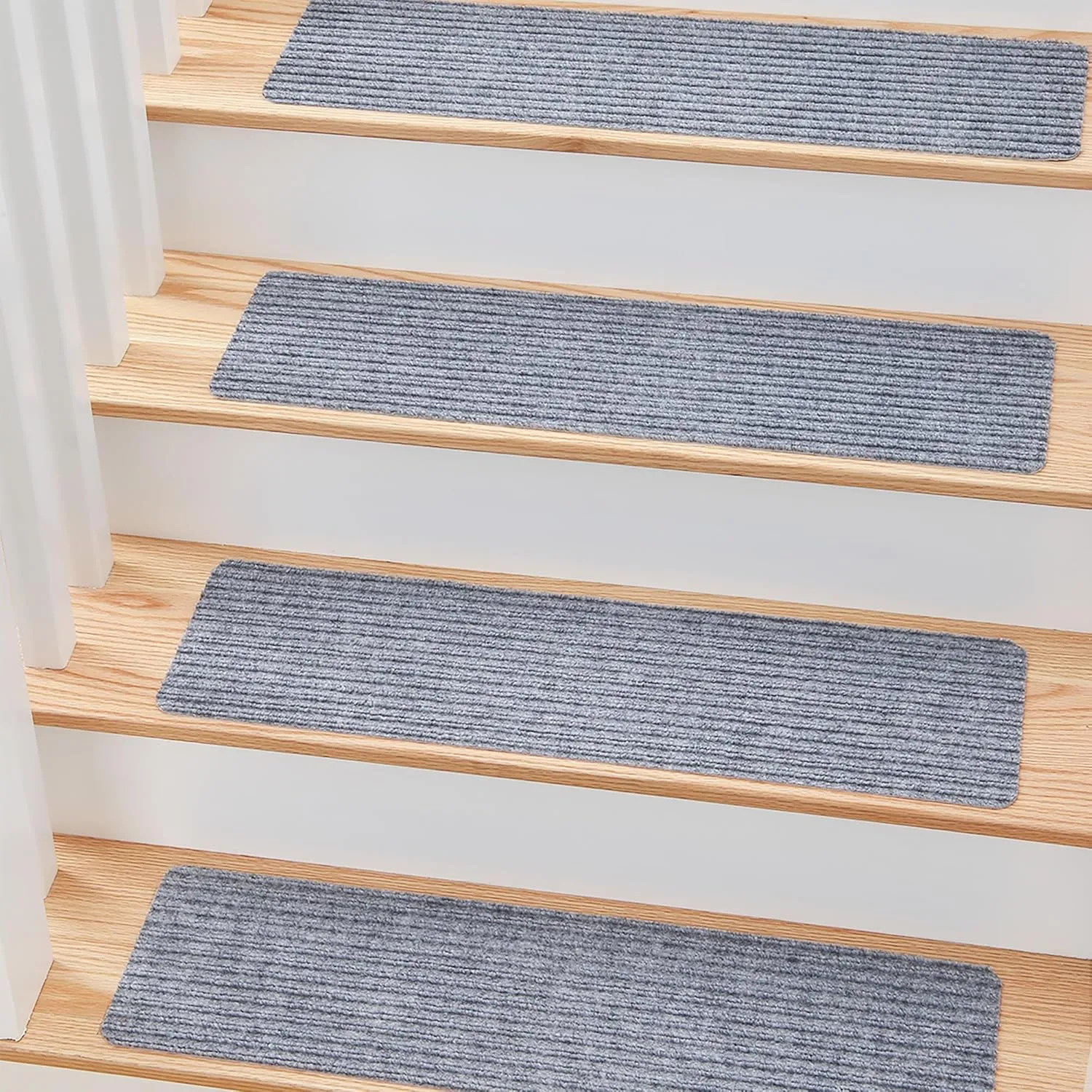 MBIGM 8" X 30" (15 in Pack) Non-Slip Carpet Stair Treads Non-Skid Safety Rug Slip Resistant Indoor Runner for Kids Elders & Pets with Reusable Adhesive - Light Gray - Carpet Pads for Stairs