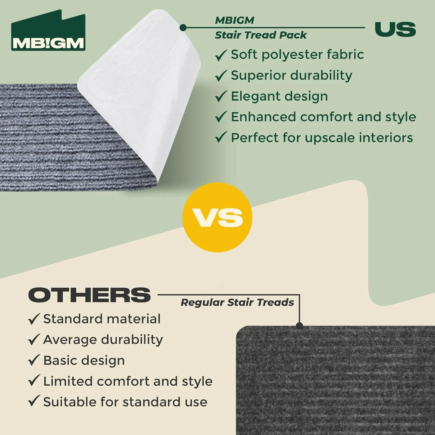 MBIGM 8" X 30" (15 in Pack) Non-Slip Carpet Stair Treads Non-Skid Safety Rug Slip Resistant Indoor Runner for Kids Elders & Pets with Reusable Adhesive - Light Gray - Carpet Pads for Stairs