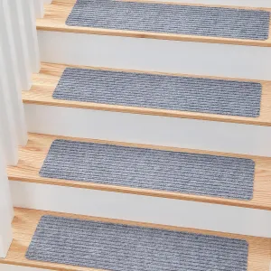MBIGM 8" X 30" (15 in Pack) Non-Slip Carpet Stair Treads Non-Skid Safety Rug Slip Resistant Indoor Runner for Kids Elders & Pets with Reusable Adhesive - Light Gray - Carpet Pads for Stairs