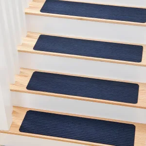 MBIGM 8" X 30" (15 in Pack) Non-Slip Carpet Stair Treads Non-Skid Safety Rug Slip Resistant Indoor Runner for Kids Elders & Pets with Reusable Adhesive - Navy - Carpet Pads for Stairs