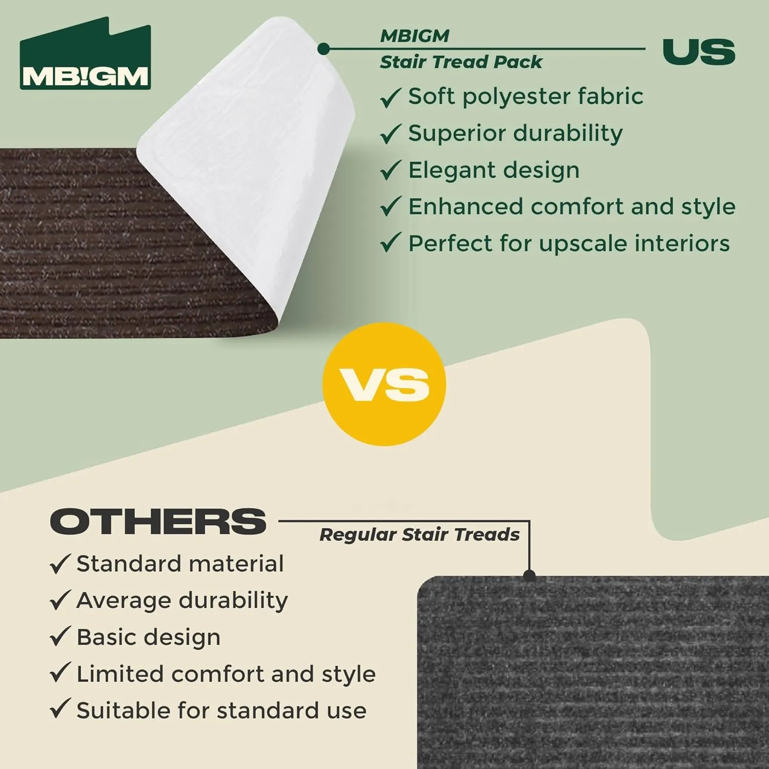 MBIGM 8" X 30" (15 in Pack) Nonslip Carpet Stair Treads Non-Skid Safety Rug Slip Resistant Indoor Runner for Kids Elders & Pets with Reusable Adhesive - Brown - Non Slip Stair Treads Indoor