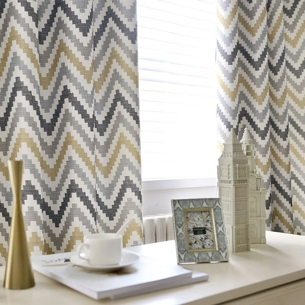 Melodieux Chevron Grommet Top Window Curtains for Living Room, 52 by 84 Inch, Yellow (1 Panel)