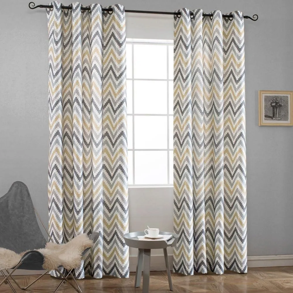 Melodieux Chevron Grommet Top Window Curtains for Living Room, 52 by 84 Inch, Yellow (1 Panel)