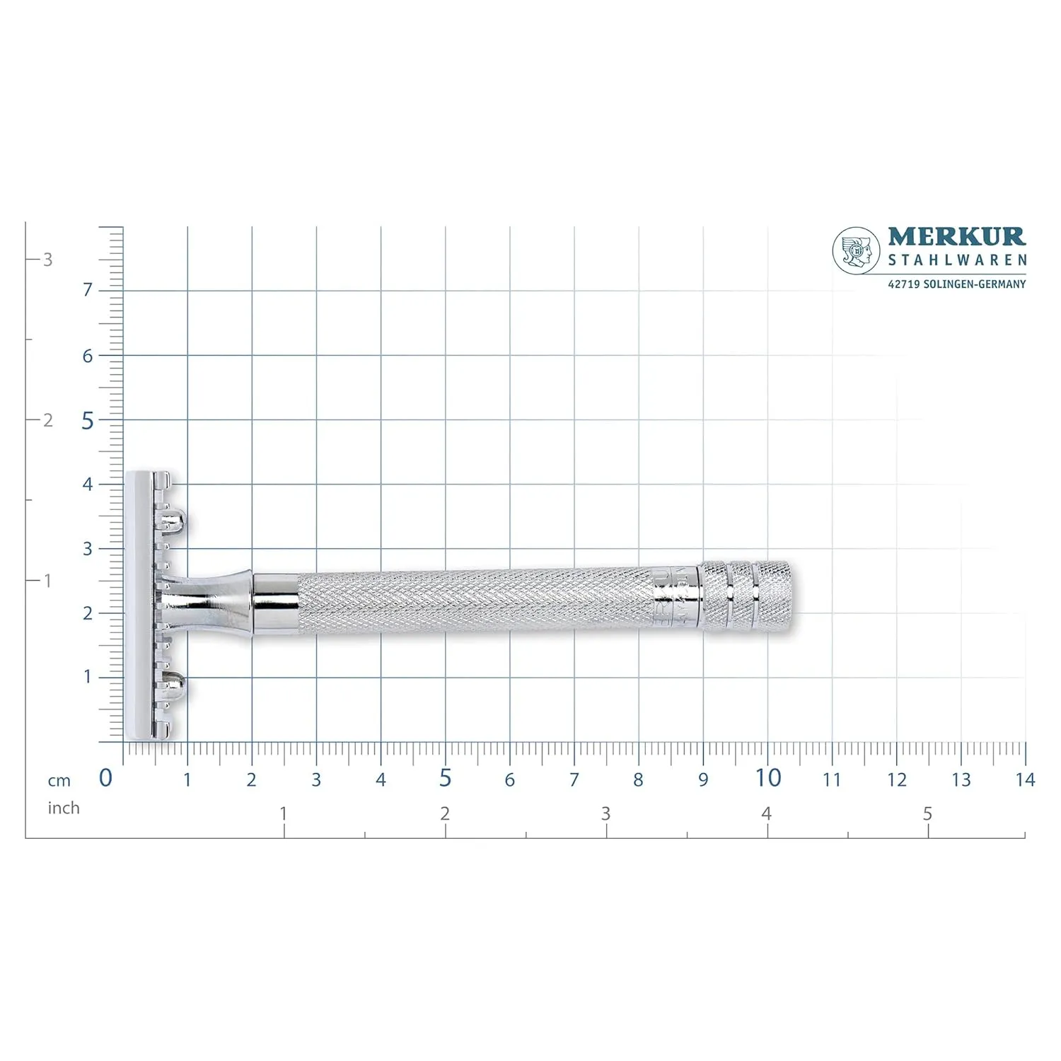 MERKUR 25C Double Edge Safety Razor in Bright Chrome with an Open Comb Design, Long Handle, Made in Germany, Plastic-Free, Three-Piece Design, and Straight Bar