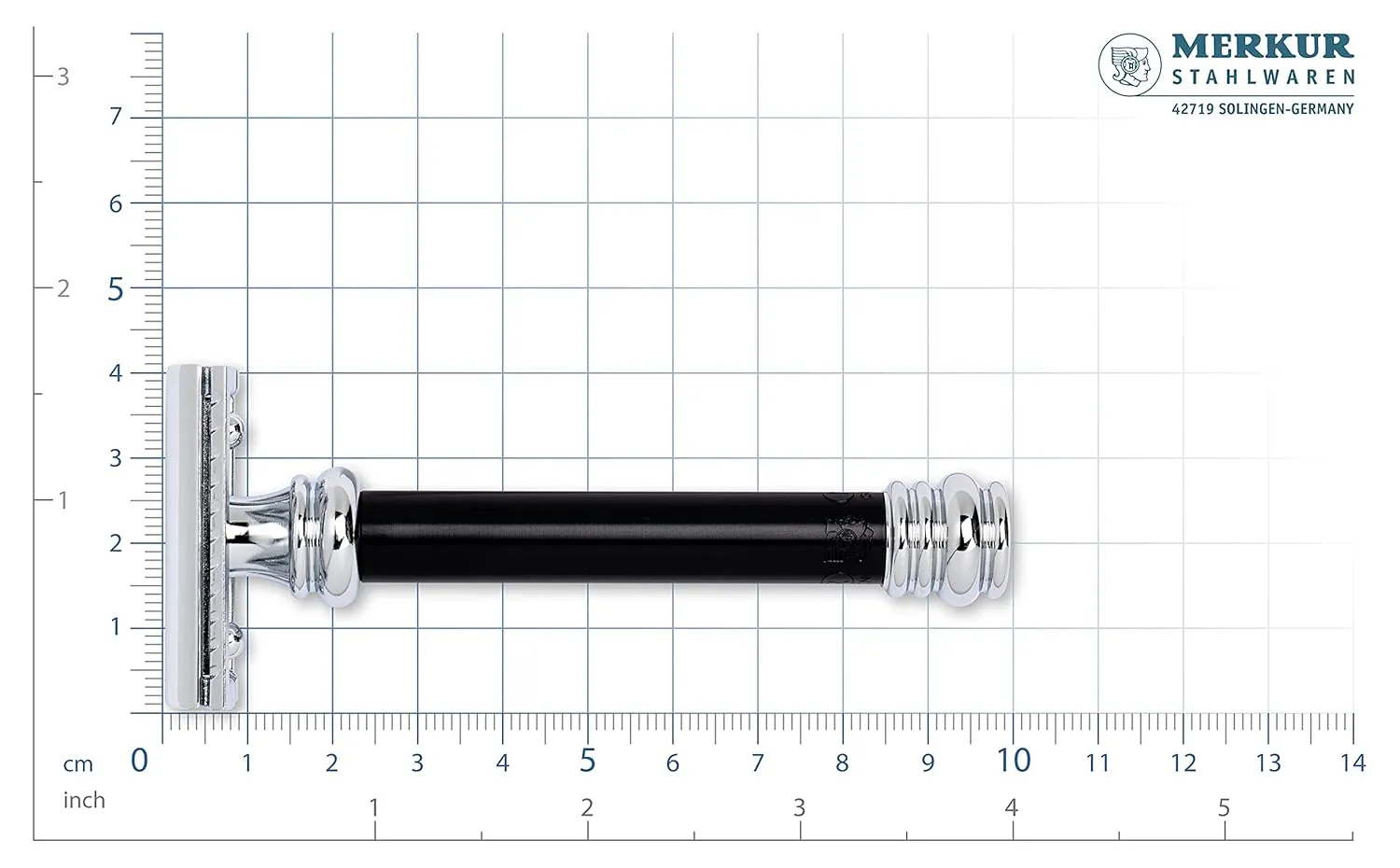 MERKUR 38B Double Edge Safety Razor - Black Handle | Extra Large Barber Pole Grip Brass Handle | Made in Germany | Plastic-Free | Two Piece Design | Closed Comb | Straight Bar