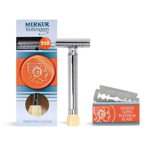 MERKUR Progress 510 Adjustable Double Edge Safety Razor - Long Handle Adjustable Razor With Dial Made in Germany Plastic-Free Closed Comb Straight Bar
