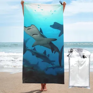 Microfiber Lightweight Beach Towel Sand Free Quick Dry Absorbent Camping Towels Hammerhead Sharks Compact Gym Towel Ultra Soft Bath Towels Travel Sports Towel for Adult Gift 31.5"x63"