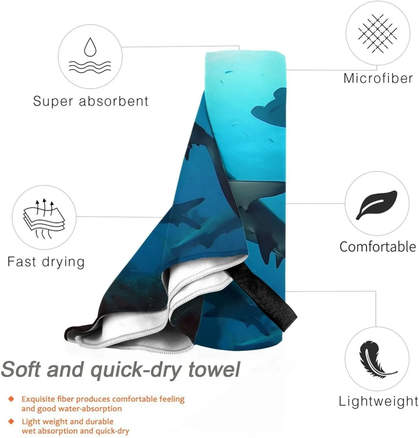 Microfiber Lightweight Beach Towel Sand Free Quick Dry Absorbent Camping Towels Hammerhead Sharks Compact Gym Towel Ultra Soft Bath Towels Travel Sports Towel for Adult Gift 31.5"x63"