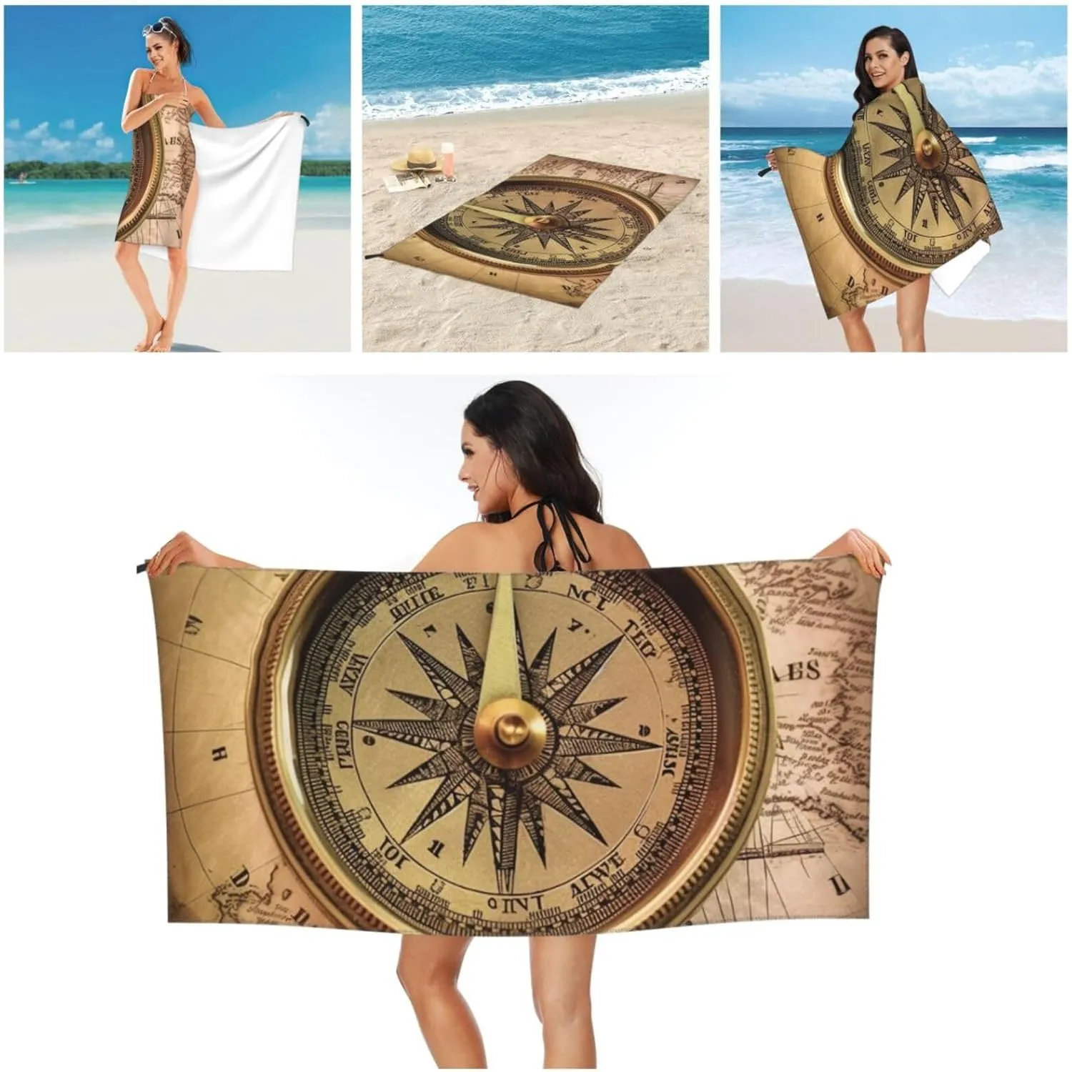 Microfiber Lightweight Beach Towel Sand Free Quick Dry Absorbent Camping Towels Law of the Compass Navigation Compact Gym Towel Ultra Soft Bath Towels Travel Sports Towel for Adult Gift 27.5"x55"