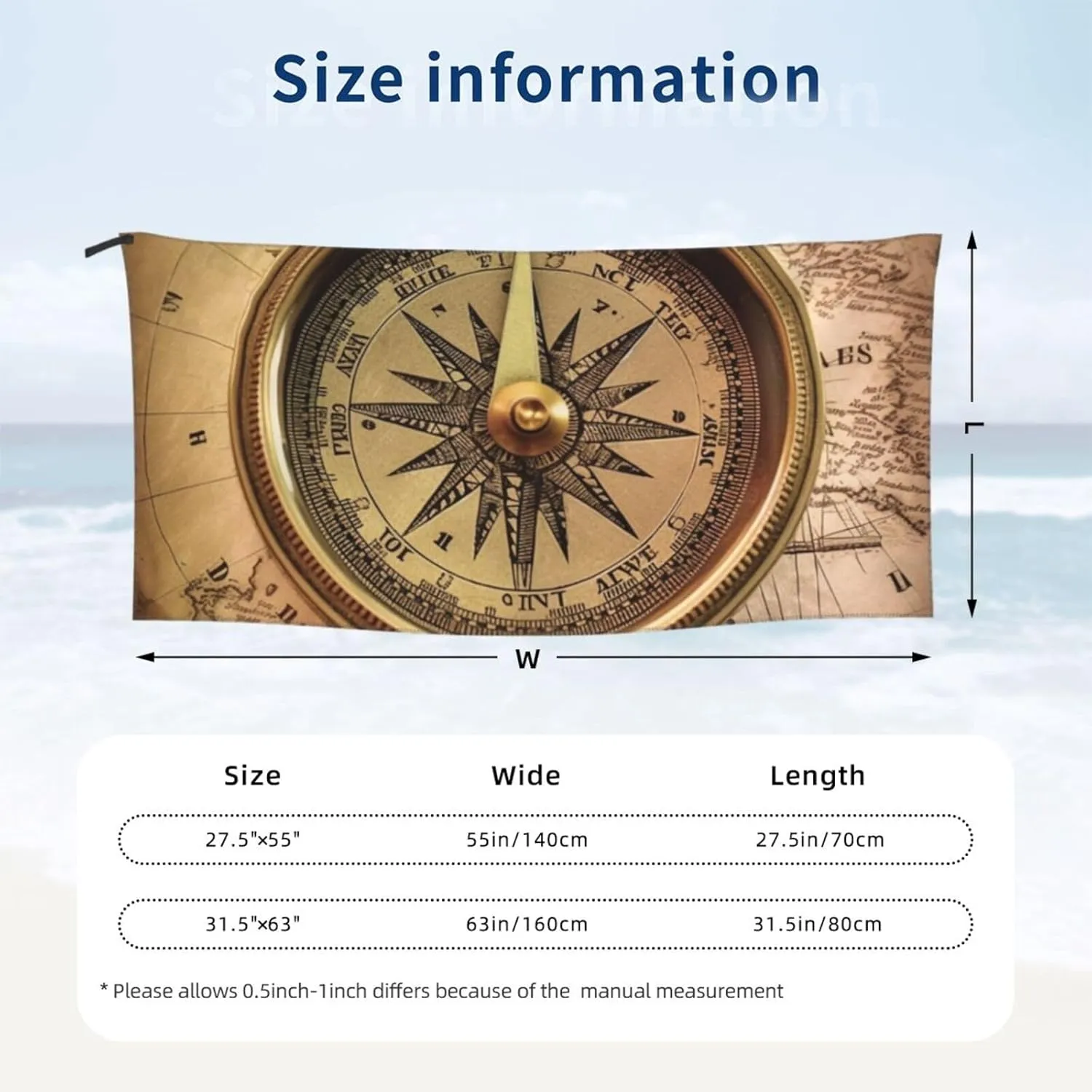 Microfiber Lightweight Beach Towel Sand Free Quick Dry Absorbent Camping Towels Law of the Compass Navigation Compact Gym Towel Ultra Soft Bath Towels Travel Sports Towel for Adult Gift 27.5"x55"