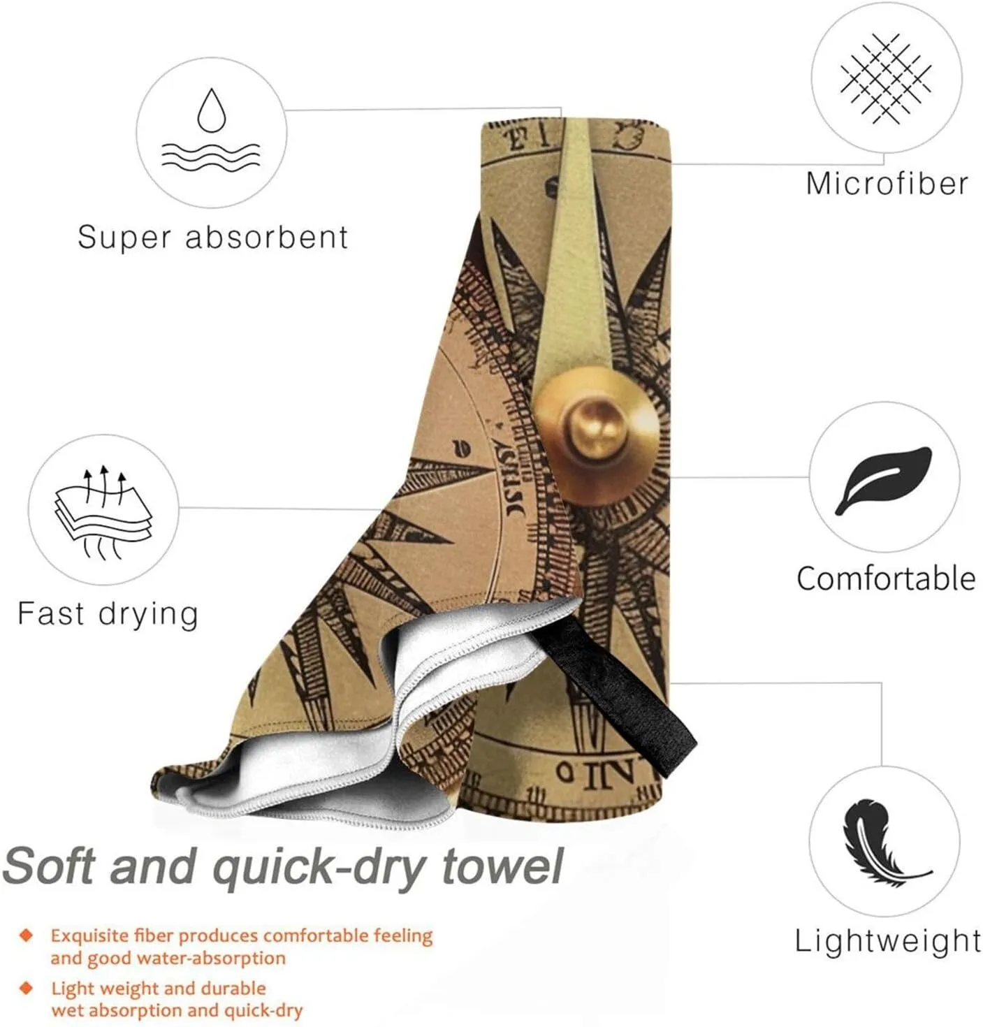 Microfiber Lightweight Beach Towel Sand Free Quick Dry Absorbent Camping Towels Law of the Compass Navigation Compact Gym Towel Ultra Soft Bath Towels Travel Sports Towel for Adult Gift 27.5"x55"