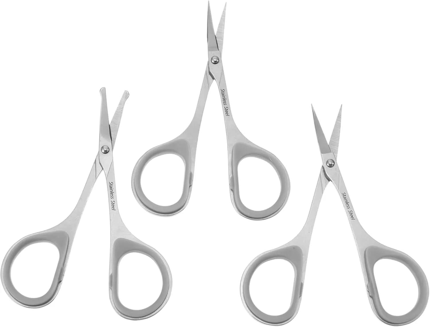 Mikinona 3Pcs Stainless Steel Makeup Scissors Set for Facial Hair Trimming Includes Pointed Curved Tip Scissors for Eyebrow Mustache Nose Hair Grooming