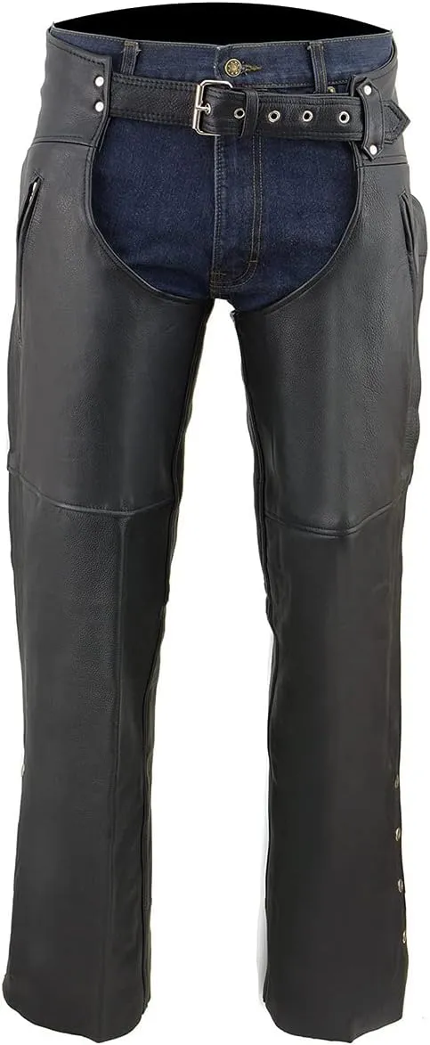 Milwaukee Leather Chaps for Men's Black Prime Leather Zipped Thigh Pocket-Mesh Lined Motorcycle Rider Chap-SH1190