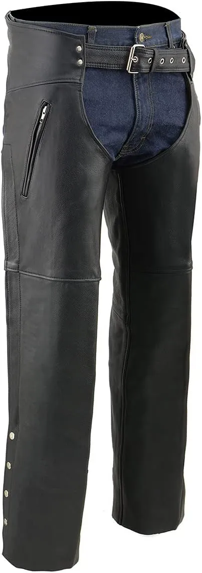 Milwaukee Leather Chaps for Men's Black Prime Leather Zipped Thigh Pocket-Mesh Lined Motorcycle Rider Chap-SH1190