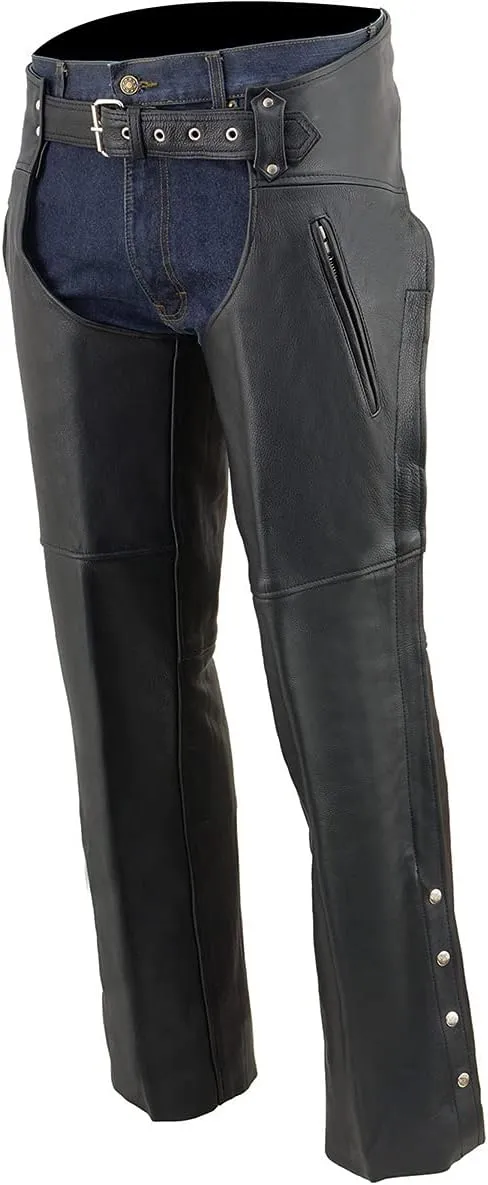 Milwaukee Leather Chaps for Men's Black Prime Leather Zipped Thigh Pocket-Mesh Lined Motorcycle Rider Chap-SH1190