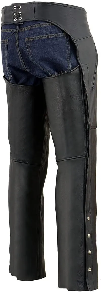 Milwaukee Leather Chaps for Men's Black Prime Leather Zipped Thigh Pocket-Mesh Lined Motorcycle Rider Chap-SH1190