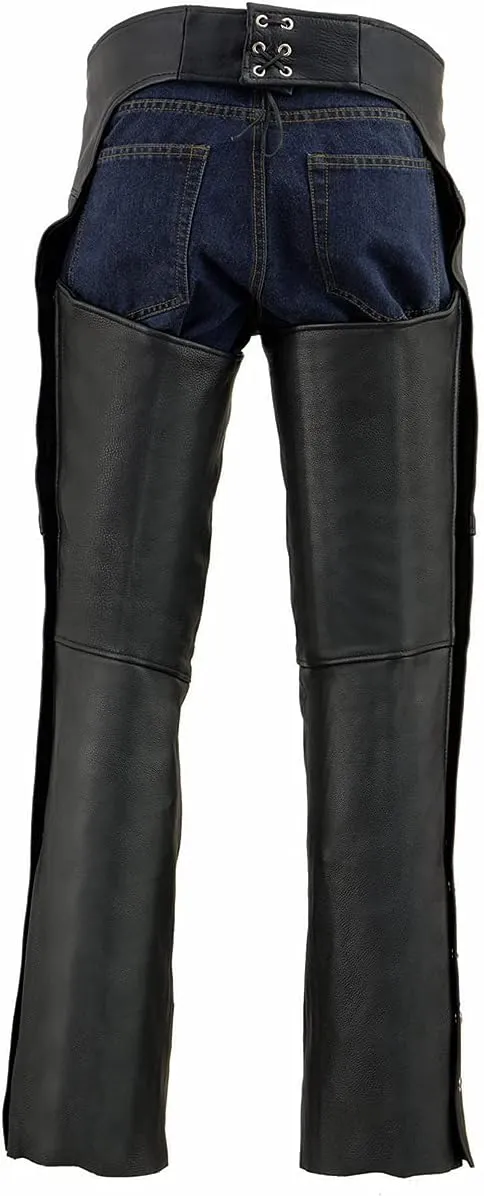 Milwaukee Leather Men's Black Premium Leather Motorcycle Rider Chaps w/Thigh Pocket and Mesh Liner-ML1190