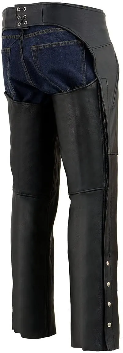 Milwaukee Leather Men's Black Premium Leather Motorcycle Rider Chaps w/Thigh Pocket and Mesh Liner-ML1190