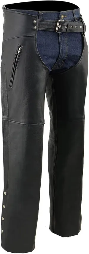 Milwaukee Leather Men's Black Premium Leather Motorcycle Rider Chaps w/Thigh Pocket and Mesh Liner-ML1190