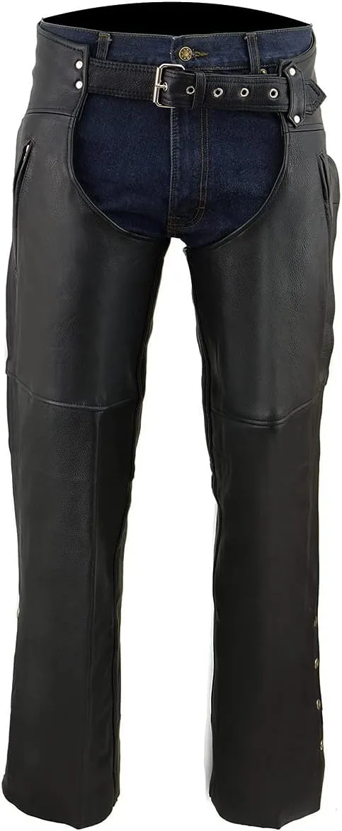 Milwaukee Leather Men's Black Premium Leather Motorcycle Rider Chaps w/Thigh Pocket and Mesh Liner-ML1190