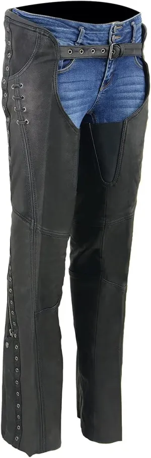 Milwaukee Leather Women's Black Lightweight Premium Goat Skin Leather Motorcycle Chaps w/Accent Lacing -MLL6535