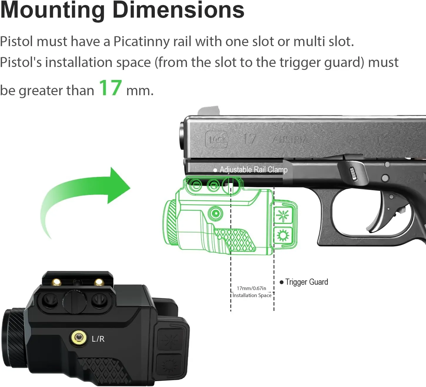 Mini 700 Lumen Pistol Light Laser Combo Weapon Light Tactical Flashlights, Magnetic USB Rechargeable with Blue Beam Sight and Strobe Mode for GL Glock and Picatinny Rail
