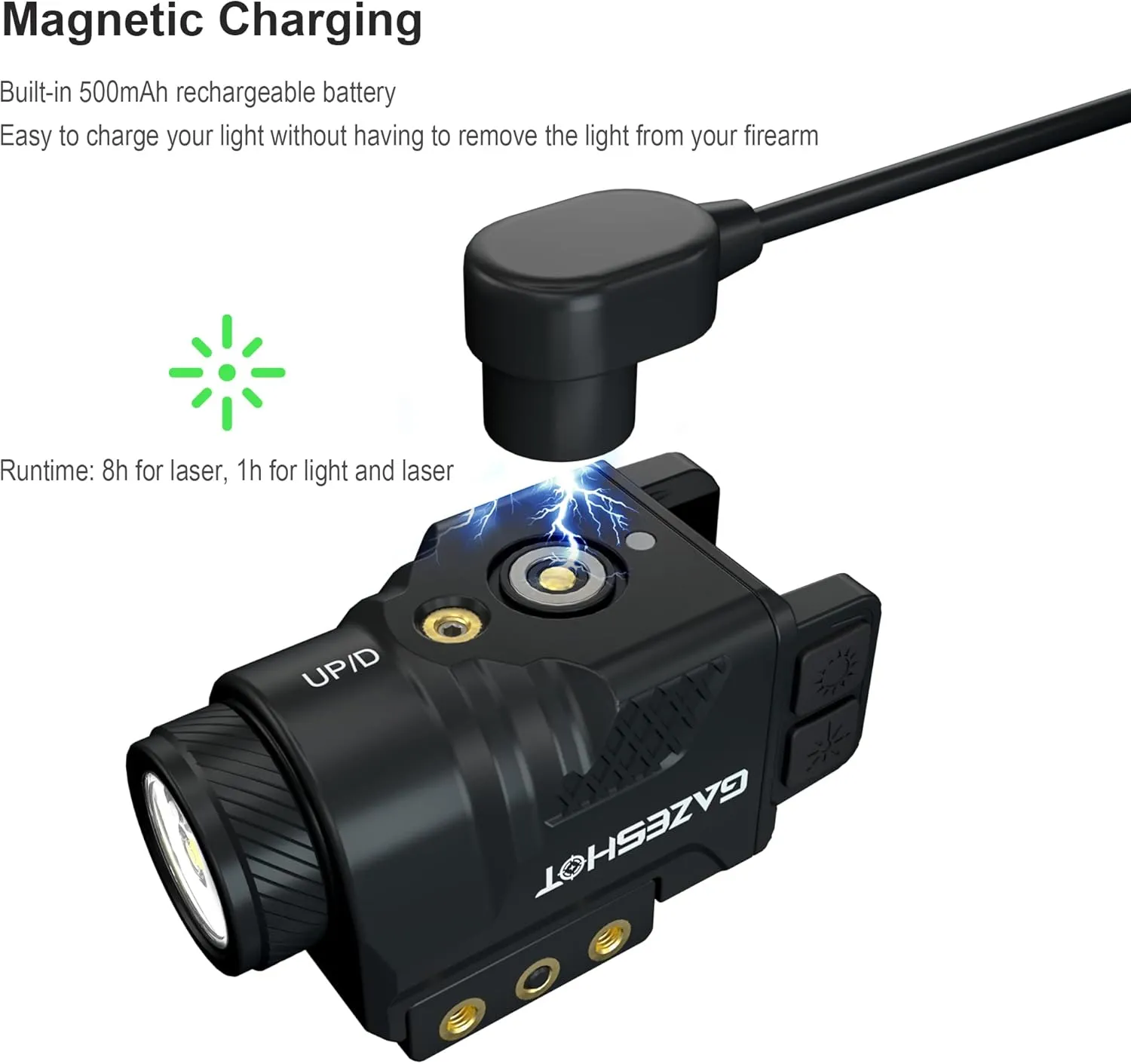 Mini 700 Lumen Pistol Light Laser Combo Weapon Light Tactical Flashlights, Magnetic USB Rechargeable with Blue Beam Sight and Strobe Mode for GL Glock and Picatinny Rail