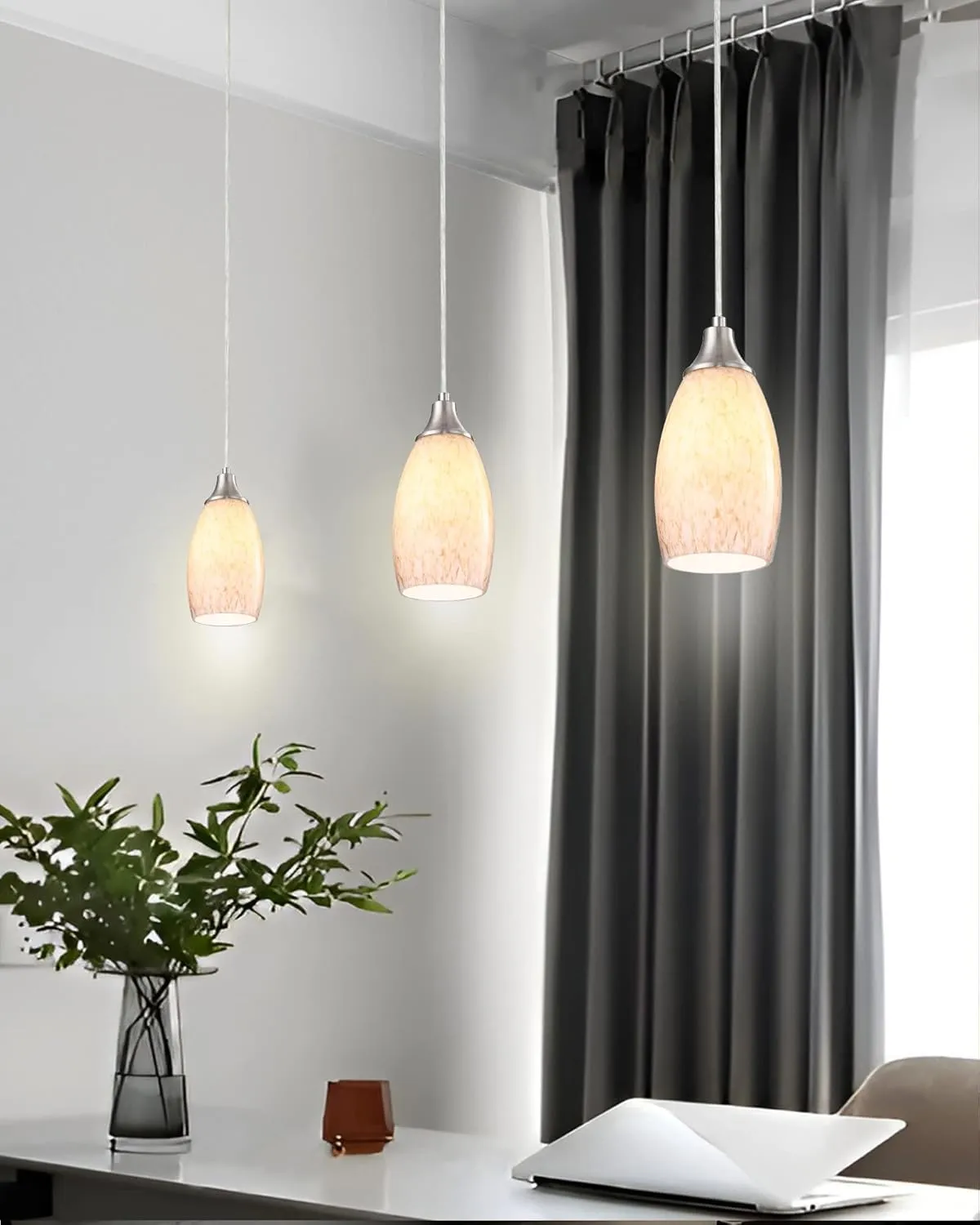 Mini Milk Glass Pendant Light,Handcrafted Beige Glass Pendant Hanging Light fixtures Small Pendant Light with Brushed Nickel Adjustable Cord for Kitchen Island,Bed Room,Hallway,Dining Room,Stairs