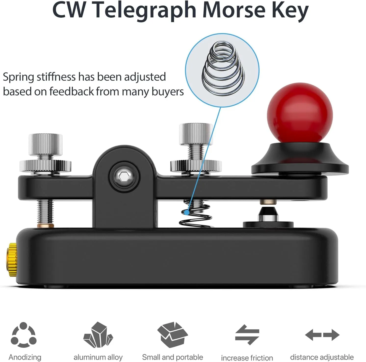 Mini Morse Radio Key CW HAM Send Telegram Double Paddle Morse Code Key with Aluminum Alloy Body Base Black(S)