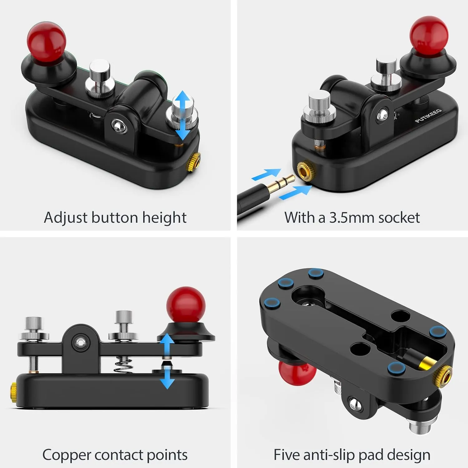 Mini Morse Radio Key CW HAM Send Telegram Double Paddle Morse Code Key with Aluminum Alloy Body Base Black(S)