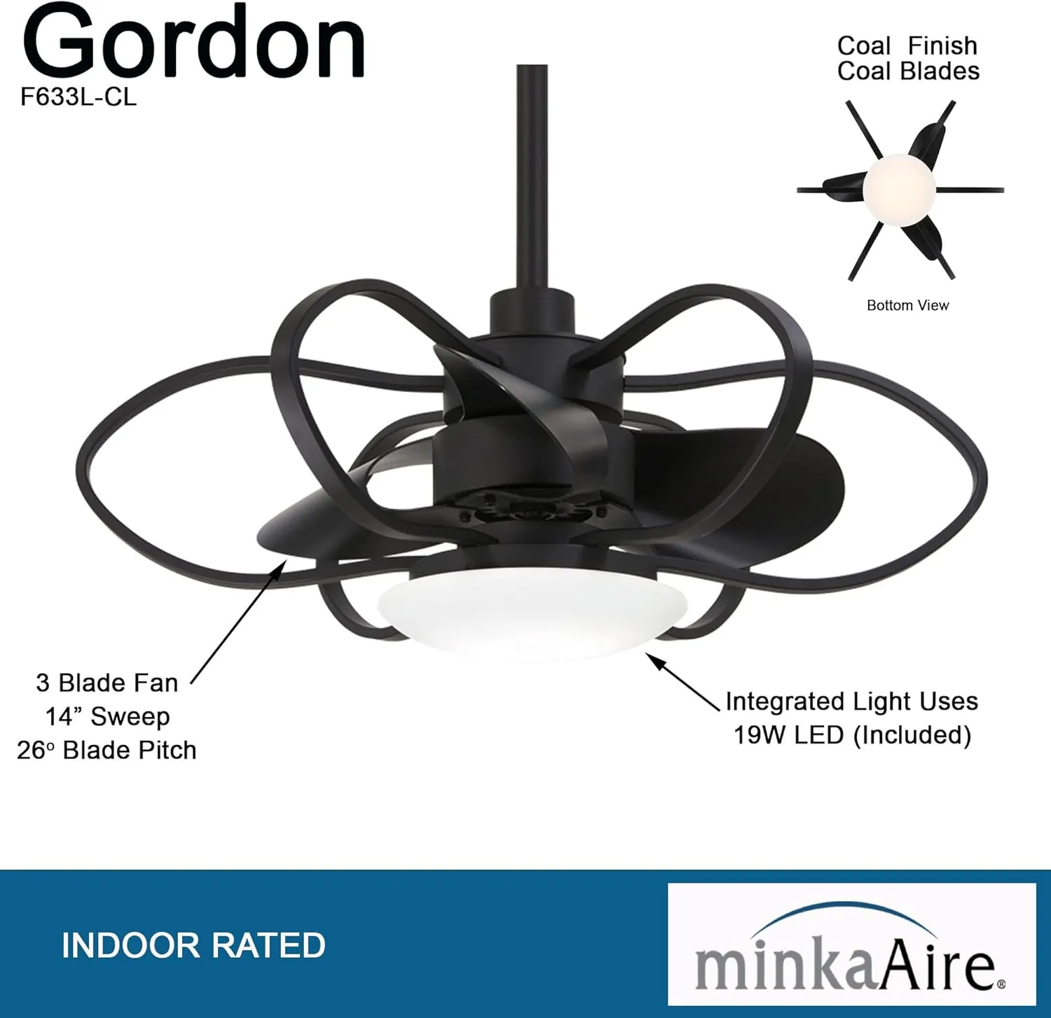 MINKA-AIRE F633L-CL Gordon 29-Inch Aire-Delier with Integrated LED Light Kit in Coal Finish