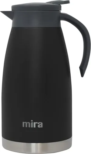 MIRA Stainless Steel Thermal Coffee Carafe, Double Wall Insulated Vacuum Flask, Tea, Water, and Coffee Dispenser, 1.5 Liter / 50oz, Black