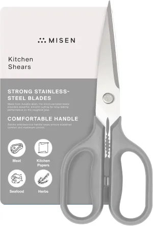 Misen Heavy Duty Kitchen Shears - Versatile Kitchen Scissors for Meat, Poultry & More - Easy Clean Kitchen Shears/Scissors - Ambidextrous Comfort Handle - Gray