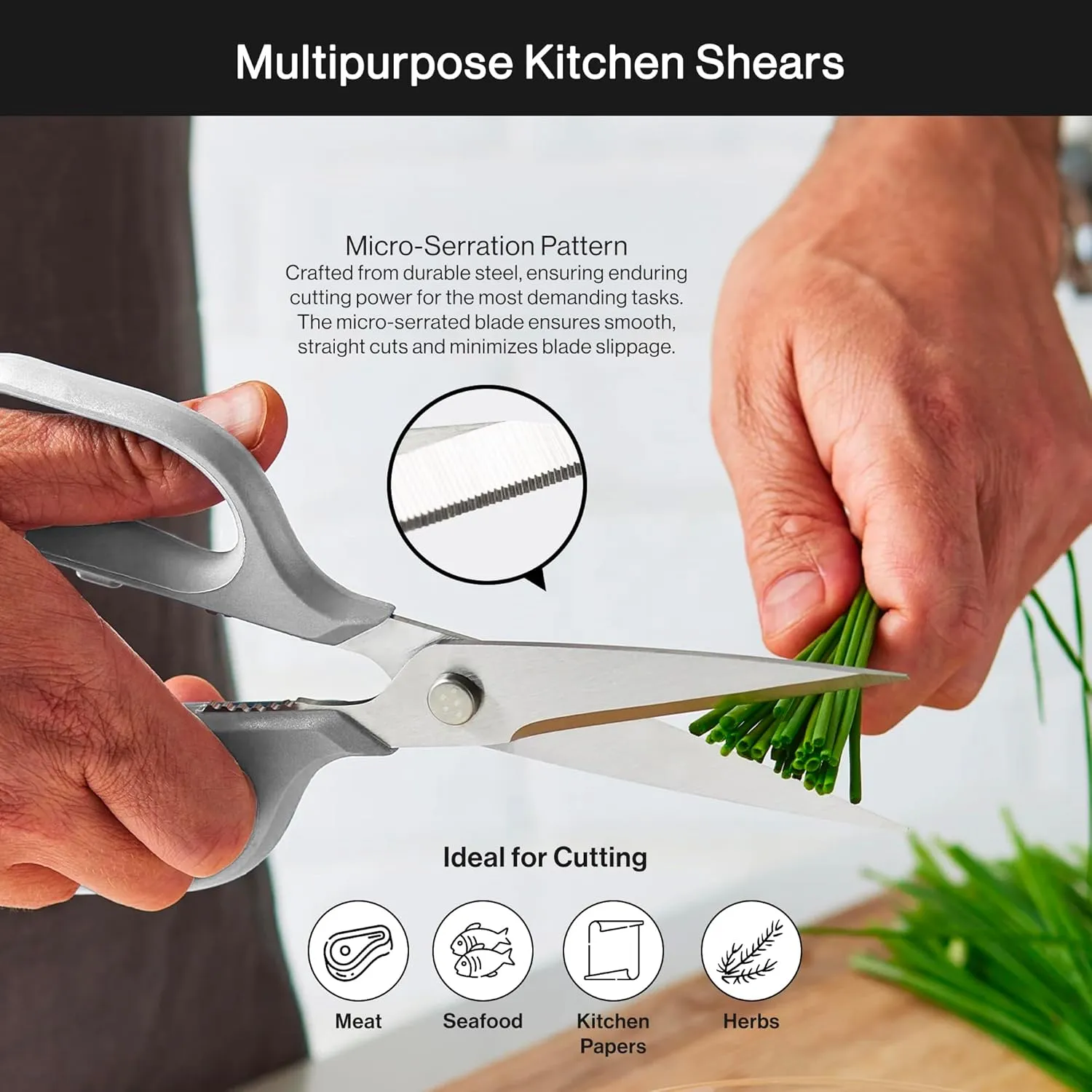 Misen Heavy Duty Kitchen Shears - Versatile Kitchen Scissors for Meat, Poultry & More - Easy Clean Kitchen Shears/Scissors - Ambidextrous Comfort Handle - Gray