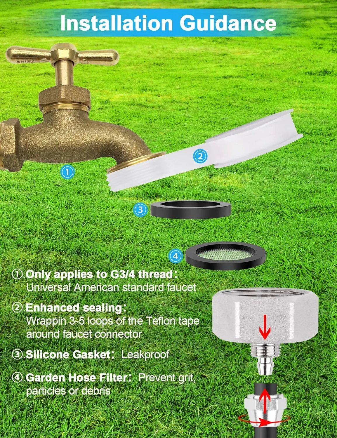 Misters for Outside Patio 63FT(19.2M) 21 Brass Mist Nozzles a Brass Adapter(3/4") Detachable outdoor misting cooling system for Garden, waterpark, Greenhouse, Backyard, Fan, Umbrella, Deck, Canopy