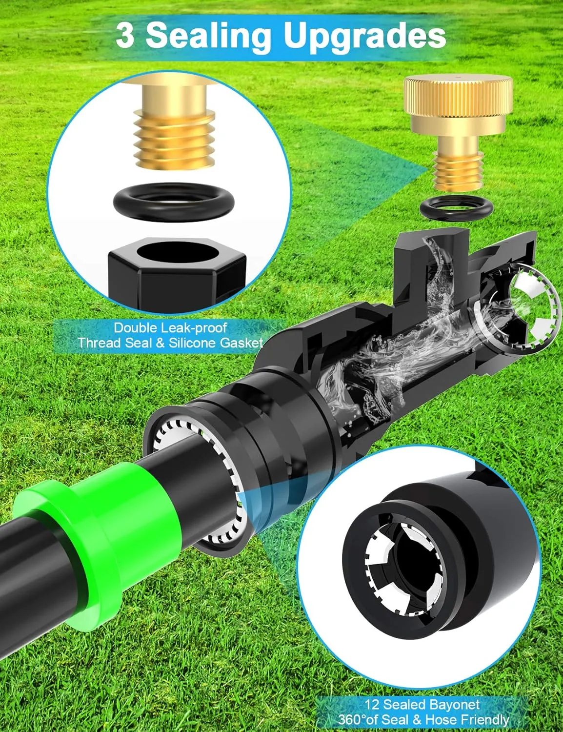 Misters for Outside Patio 63FT(19.2M) 21 Brass Mist Nozzles a Brass Adapter(3/4") Detachable outdoor misting cooling system for Garden, waterpark, Greenhouse, Backyard, Fan, Umbrella, Deck, Canopy