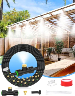 Misters for Outside Patio 63FT(19.2M) 21 Brass Mist Nozzles a Brass Adapter(3/4") Detachable outdoor misting cooling system for Garden, waterpark, Greenhouse, Backyard, Fan, Umbrella, Deck, Canopy