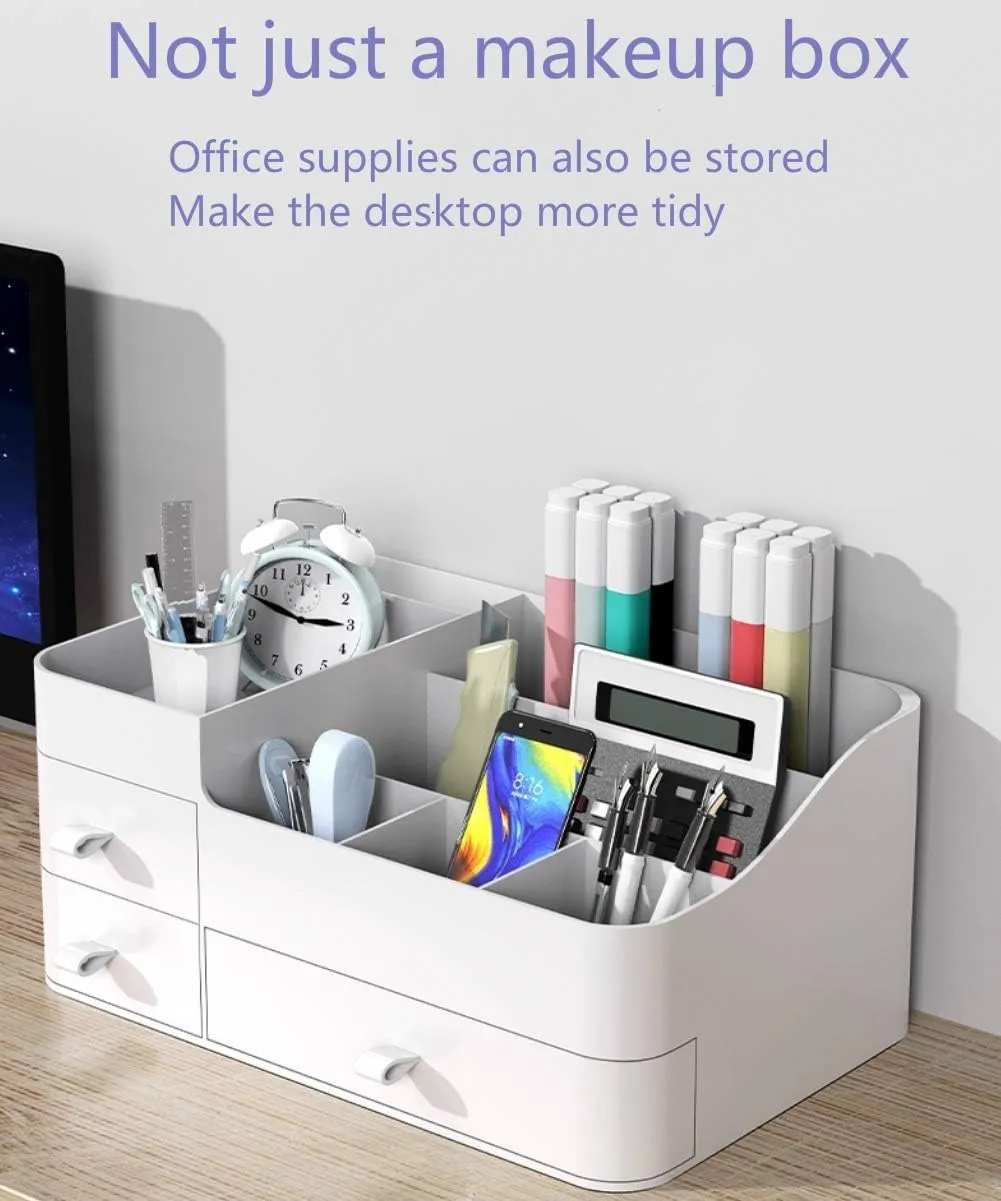 MIUOPUR Makeup Organizer for Vanity, Plastic Cosmetics Organizer with Drawers, Ideal for Bathroom Counter, Large Capacity Desktop Organizer for Skincare - Large White