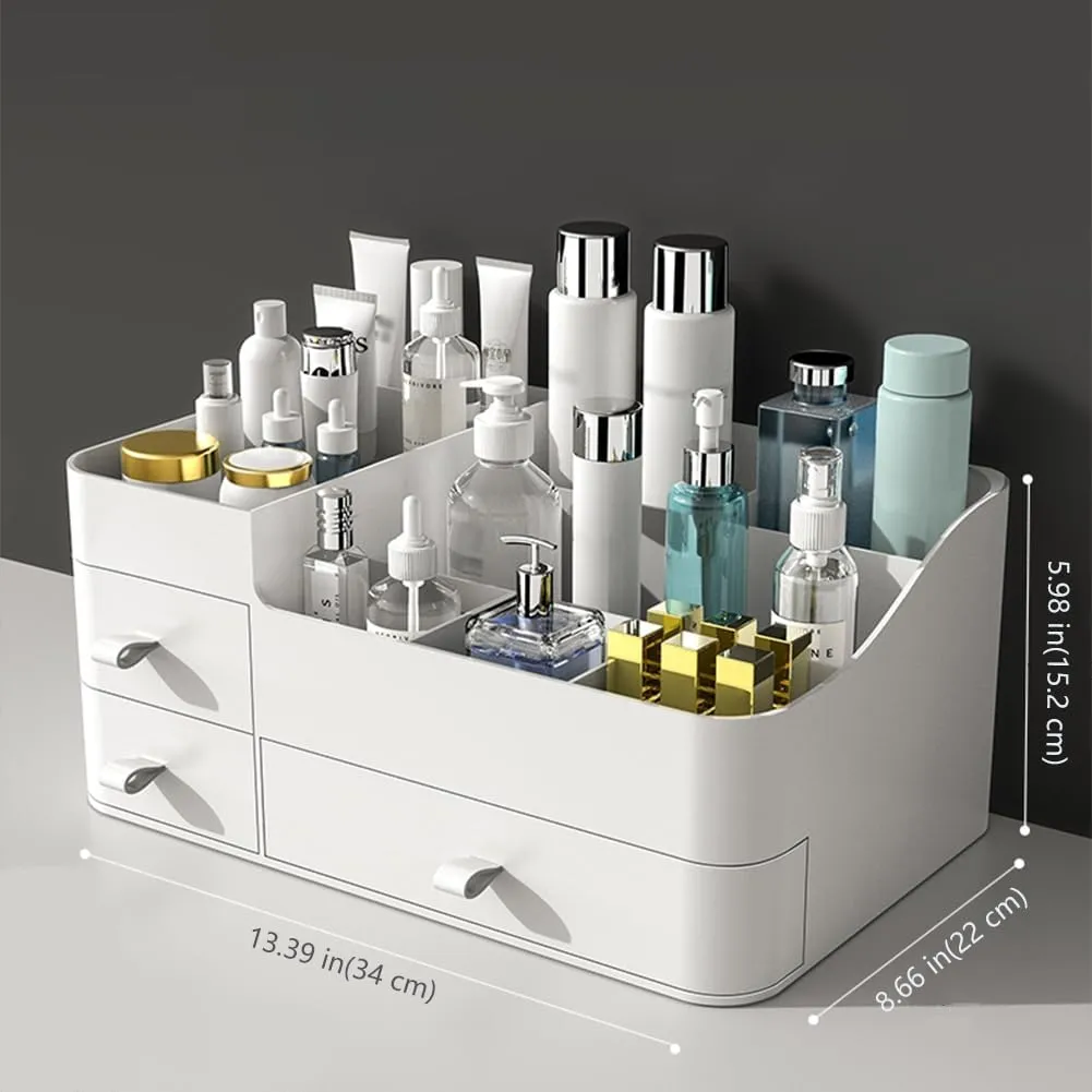 MIUOPUR Makeup Organizer for Vanity, Plastic Cosmetics Organizer with Drawers, Ideal for Bathroom Counter, Large Capacity Desktop Organizer for Skincare - Large White