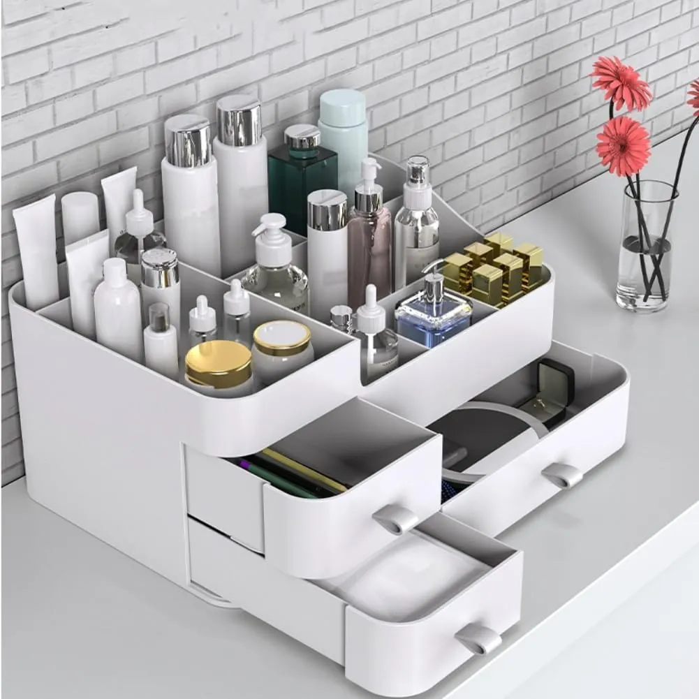 MIUOPUR Makeup Organizer for Vanity, Plastic Cosmetics Organizer with Drawers, Ideal for Bathroom Counter, Large Capacity Desktop Organizer for Skincare - Large White