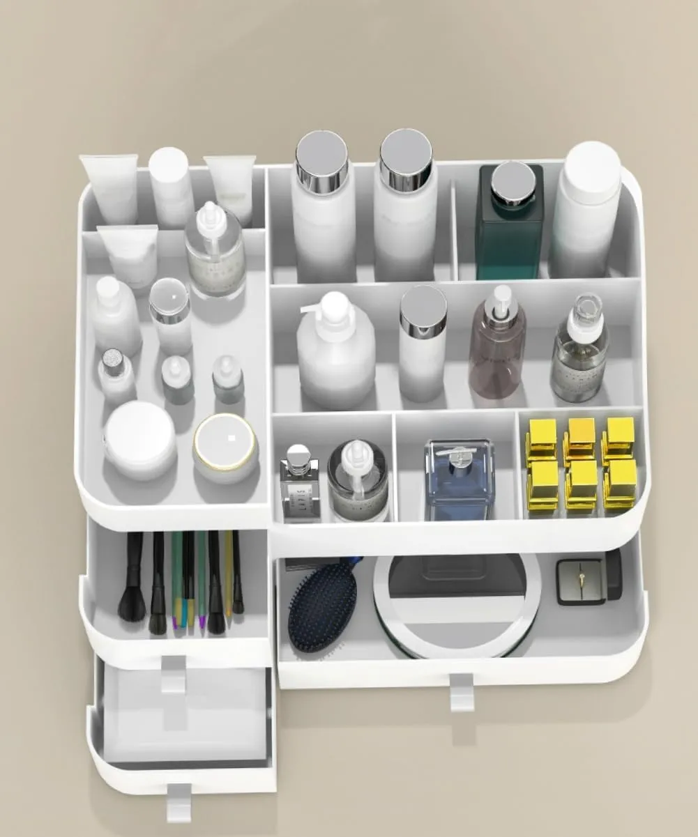 MIUOPUR Makeup Organizer for Vanity, Plastic Cosmetics Organizer with Drawers, Ideal for Bathroom Counter, Large Capacity Desktop Organizer for Skincare - Large White