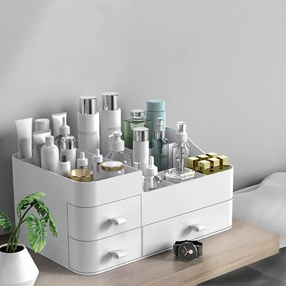 MIUOPUR Makeup Organizer for Vanity, Plastic Cosmetics Organizer with Drawers, Ideal for Bathroom Counter, Large Capacity Desktop Organizer for Skincare - Large White