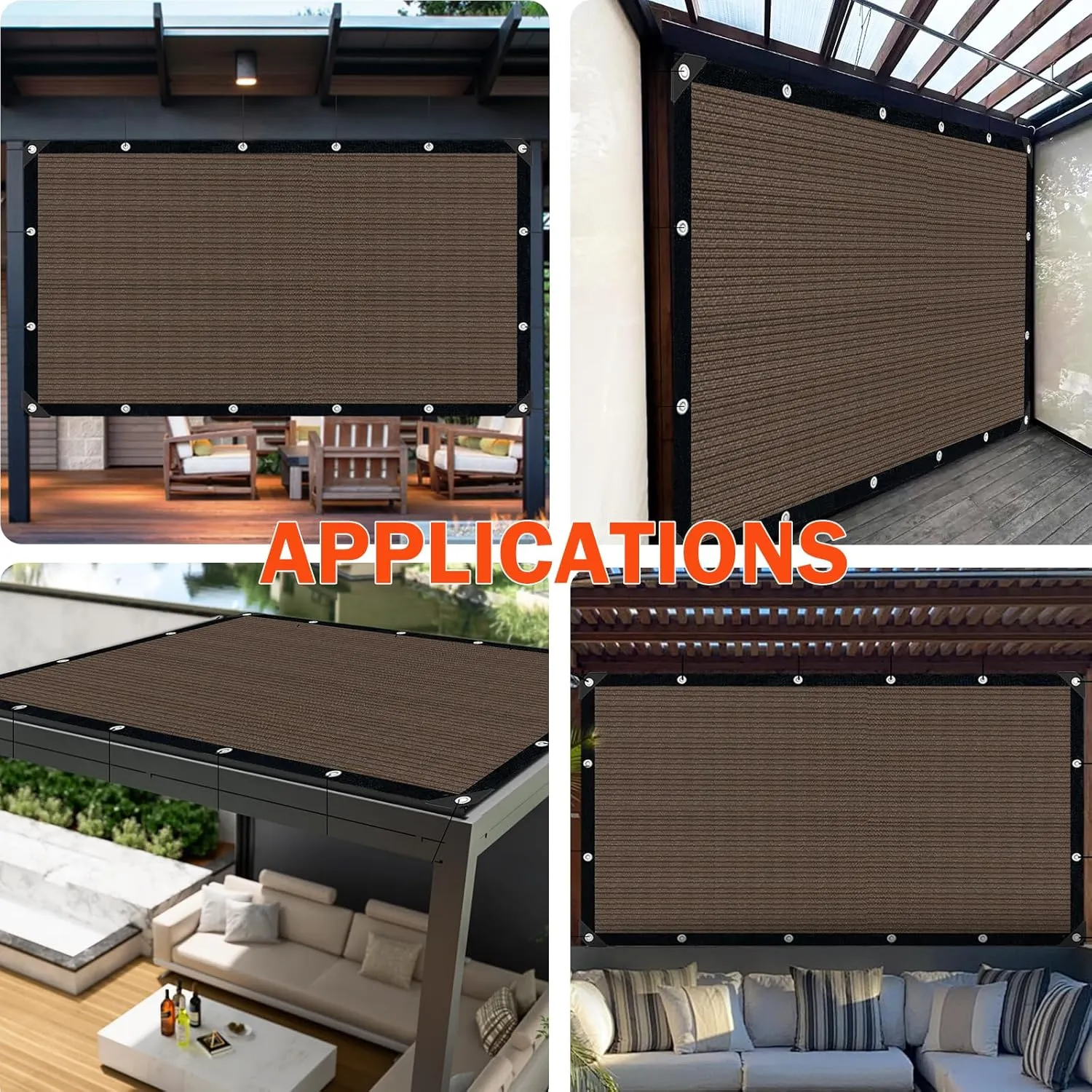 Mocha Sun Shade Cloth,Pergola Shade Cover with Reinforced Grommets,90% Shade Fabric Fence Privacy Screen Balcony,Pergola Shade Cover Canopy Garden Carport Porch Deck Patio Shade Cover,10x10FT