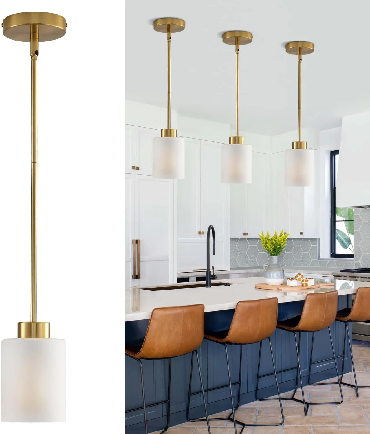 Modern Black Farmhouse Pendant Light with Glass Shade,Industrial Pendant Lighting, Adjustable Hanging Light Fixtures, Farmhouse Pendant Lighting